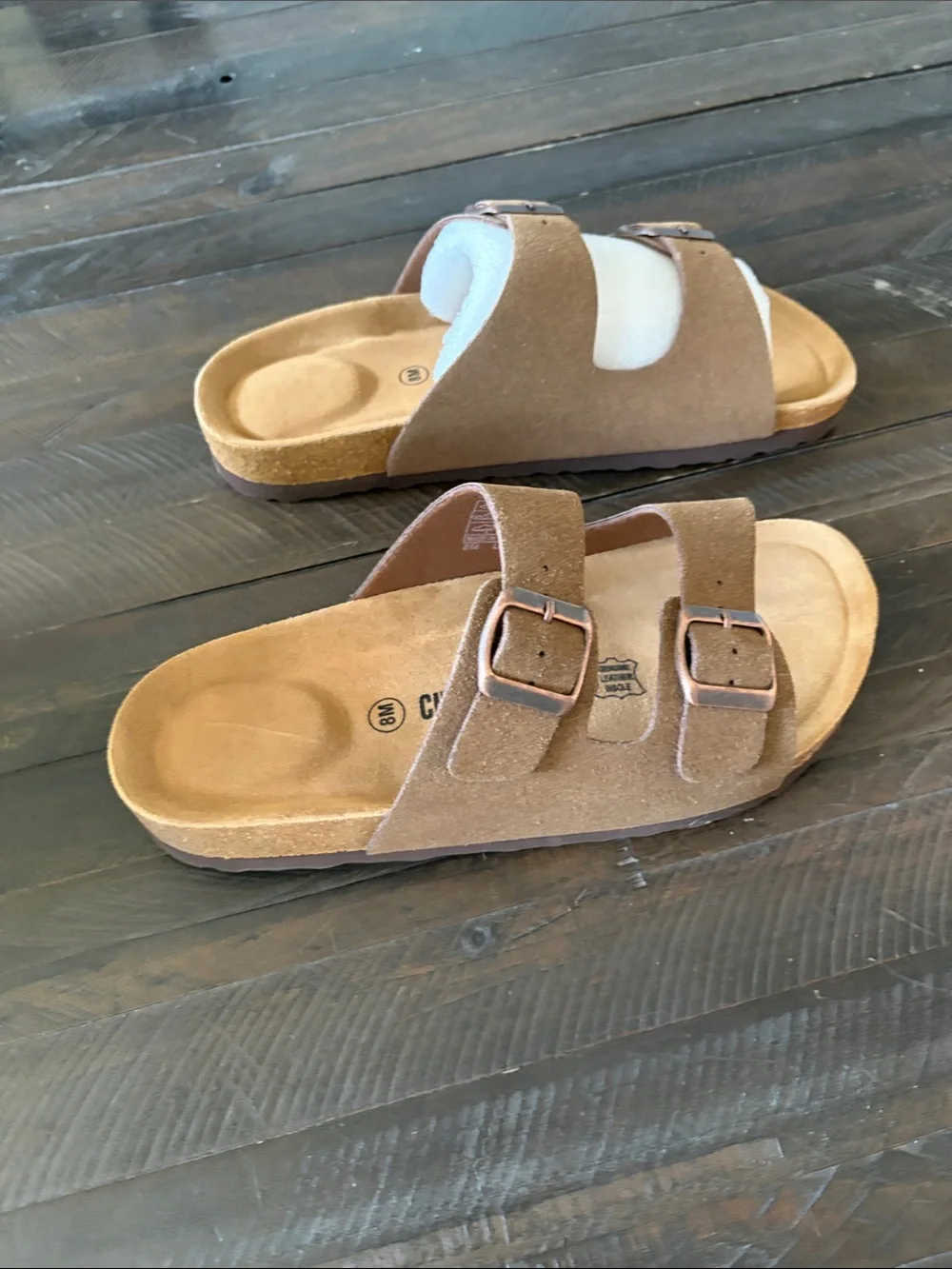 Lane  Brown Vegan Suede Sandals by CUSHIONAIRE